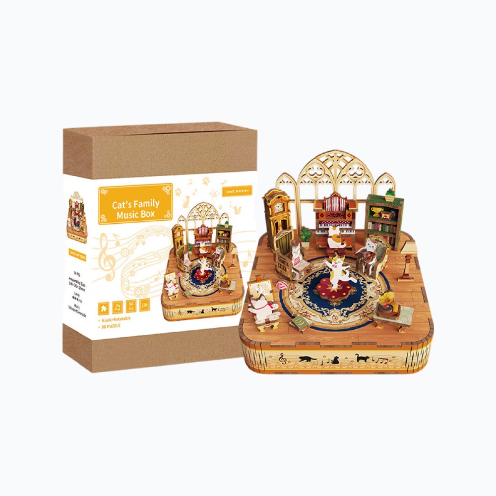 Adult Cat Family Music Box 3D Puzzle