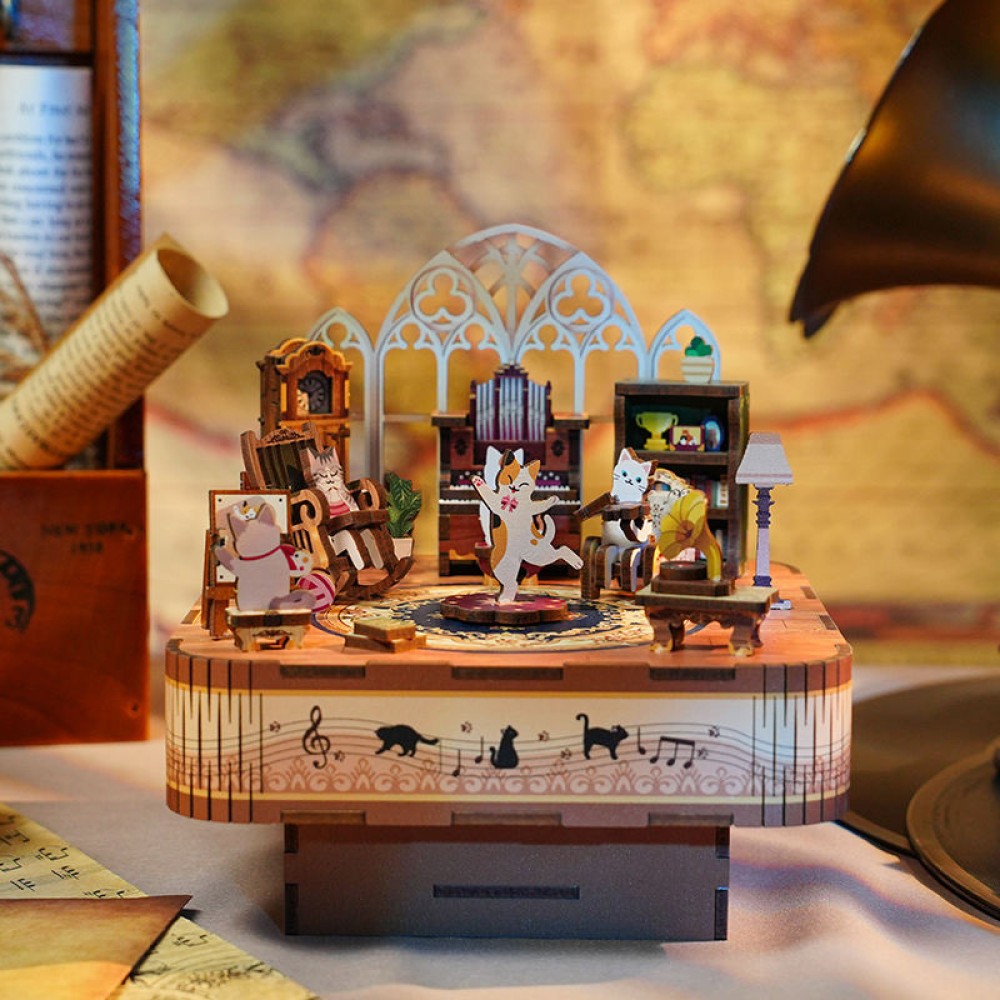 Adult Cat Family Music Box 3D Puzzle