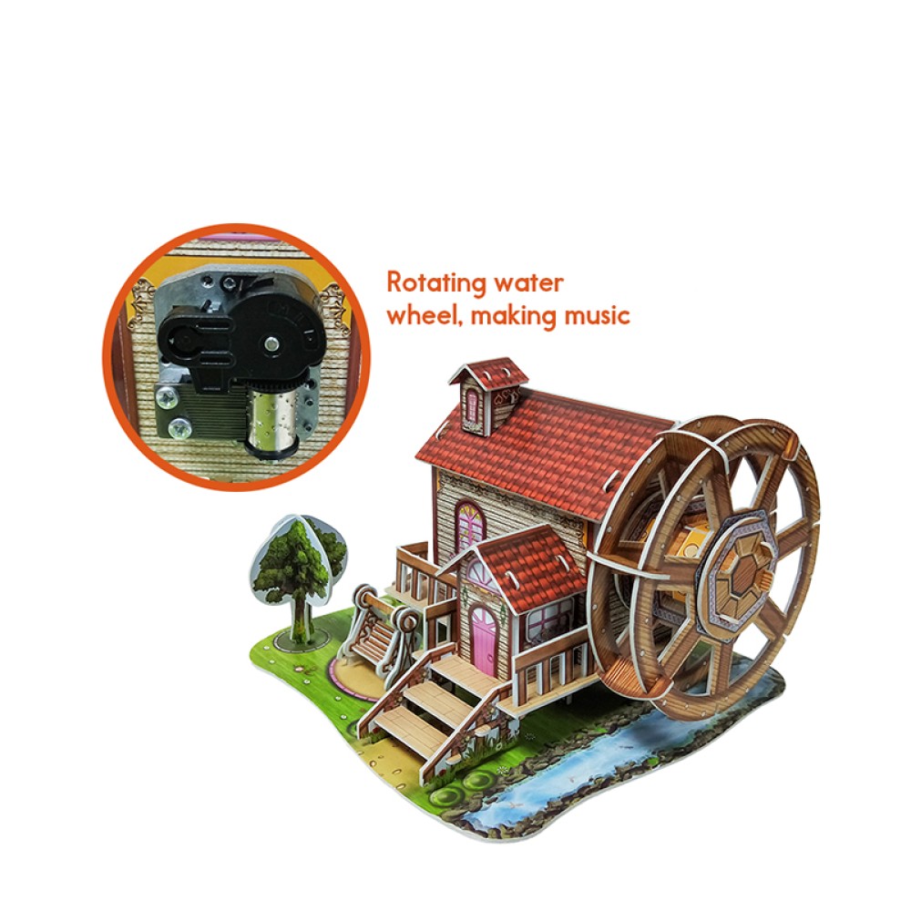 Waterwheel Cabin Music Box 3D Puzzle for Children
